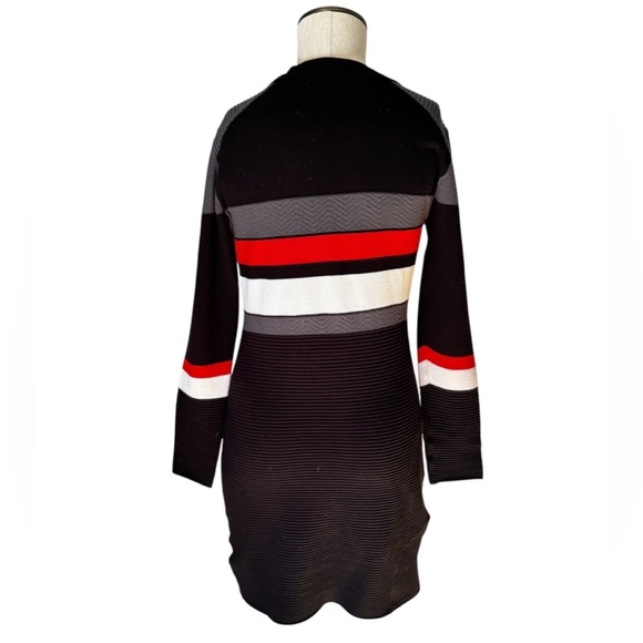 Krimson Klover Pearl Black Textured Wide Stripe Long Sleeve Sweater Dress Sz M - Picture 2 of 11